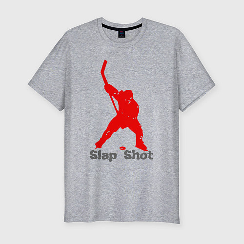 Мужская slim-футболка Щелчок выстрел - хоккеист / Меланж – фото 1
