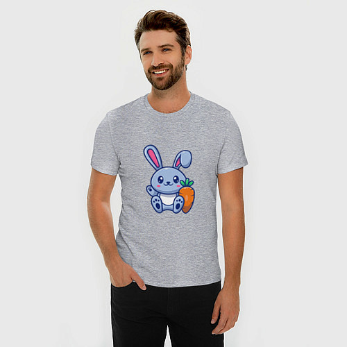 Мужская slim-футболка Заяц с морковкой / Меланж – фото 3