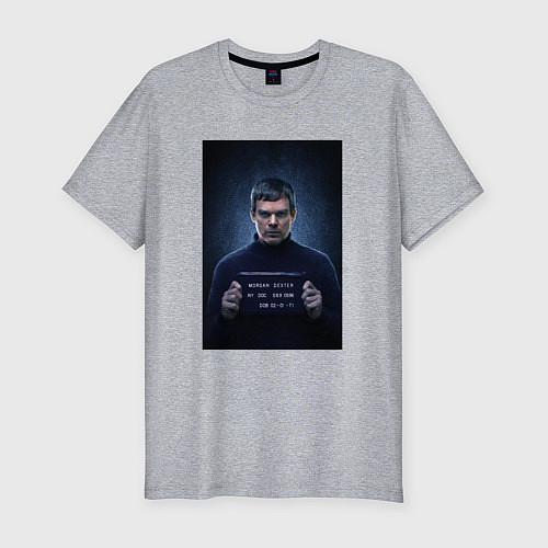 Мужская slim-футболка Декстер с табличкой / Меланж – фото 1