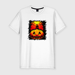 Мужская slim-футболка Жуткая тыква на Хэллоуин