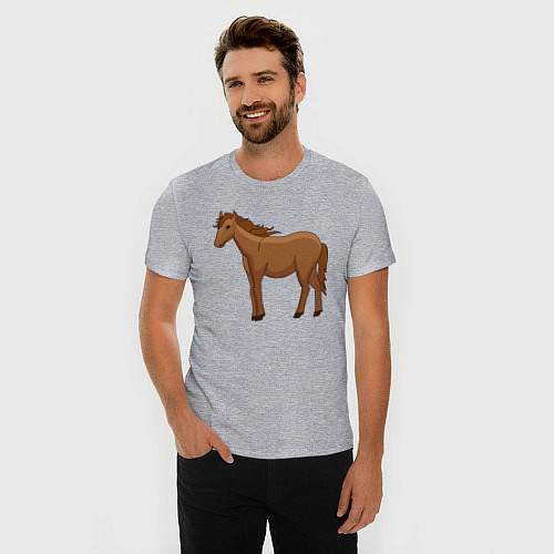 Мужская slim-футболка Милая лошадка / Меланж – фото 3