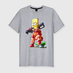 Футболка slim-fit Крутой Барт Симпсон с оружием на плече и скейтборд, цвет: меланж