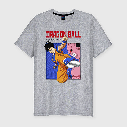 Мужская slim-футболка Dragon Ball - Сон Гоку - Удар / Меланж – фото 1