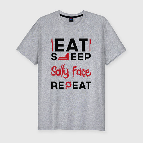 Мужская slim-футболка Надпись: eat sleep Sally Face repeat / Меланж – фото 1