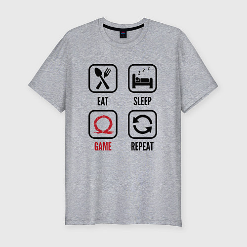 Мужская slim-футболка Eat - sleep - God of War - repeat / Меланж – фото 1