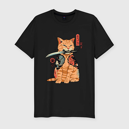 Мужская slim-футболка Японский Кот Якудза / Черный – фото 1