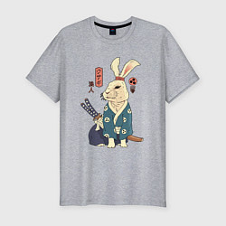 Футболка slim-fit Кролик самурай с мечом, цвет: меланж