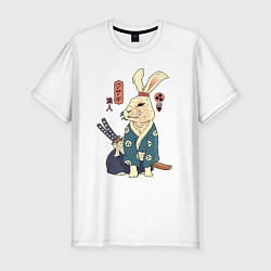 Мужская slim-футболка Кролик самурай с мечом