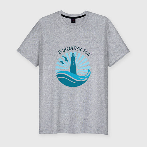 Мужская slim-футболка Владивосток - маяк / Меланж – фото 1