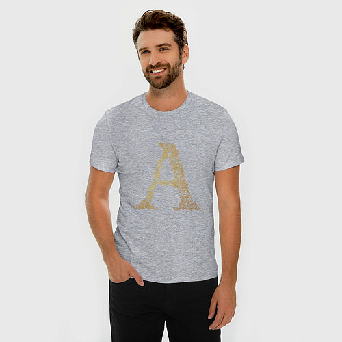 Мужская slim-футболка Заглавная первая буква имени А / Меланж – фото 3