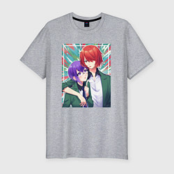 Футболка slim-fit Митиру Фукурой и Маюми Додзима - Красавчики детект, цвет: меланж