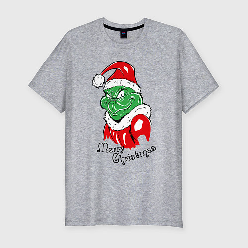Мужская slim-футболка Santa Claus Grinch - merry Christmas / Меланж – фото 1