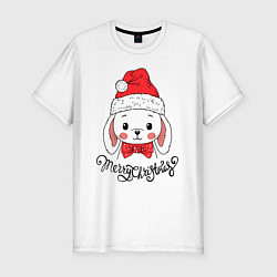 Футболка slim-fit Merry Christmas, cute rabbit in Santa hat, цвет: белый