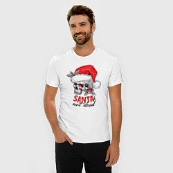 Футболка slim-fit Santa is not dead, skull in red hat, holly, цвет: белый — фото 2