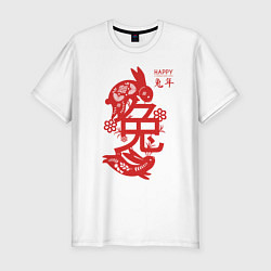 Футболка slim-fit Happy chinese new year, red rabbit, цвет: белый