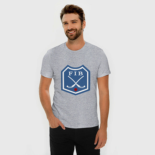Мужская slim-футболка Хоккей с мячом - лого / Меланж – фото 3