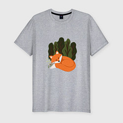 Мужская slim-футболка Рыжая лиса на природе