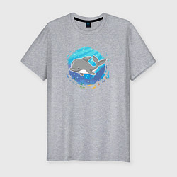 Мужская slim-футболка Мультяшный дельфин под водой