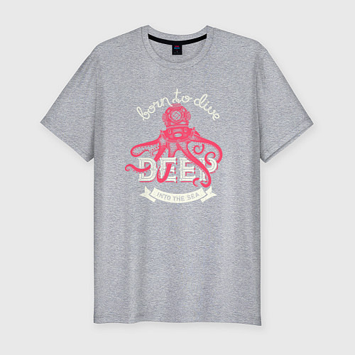 Мужская slim-футболка Осьминог водолаз ретро / Меланж – фото 1