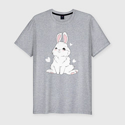 Мужская slim-футболка Милый белый зайчик с сердечками