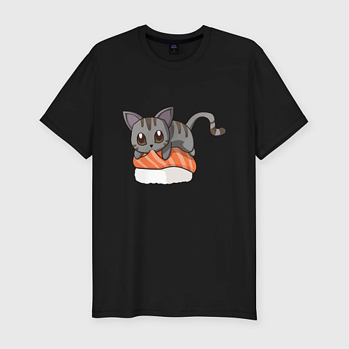 Мужская slim-футболка Sushi cat / Черный – фото 1