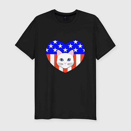 Мужская slim-футболка American cat / Черный – фото 1