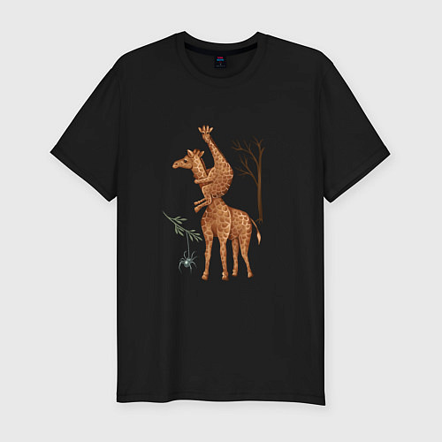 Мужская slim-футболка Жирафы и паук / Черный – фото 1