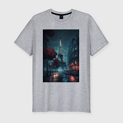 Футболка slim-fit Нейросеть - Ночной Париж, цвет: меланж