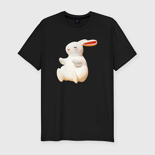 Мужская slim-футболка Объемный белый заяц / Черный – фото 1