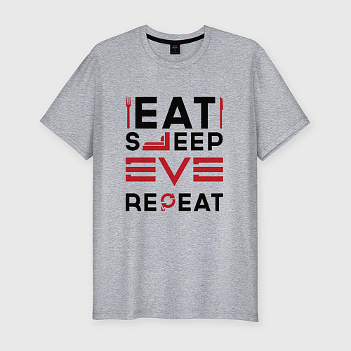 Мужская slim-футболка Надпись: eat sleep EVE repeat / Меланж – фото 1