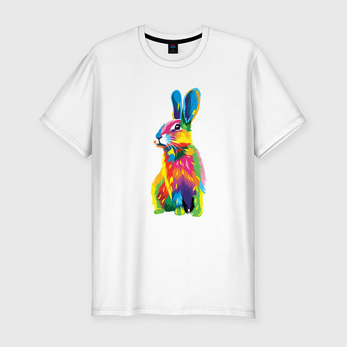 Мужская slim-футболка Кролик в стиле поп-арт / Белый – фото 1