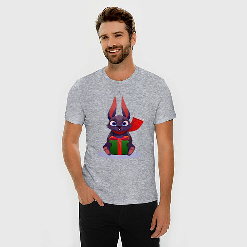 Мужская slim-футболка Новогодний кролик - подарок / Меланж – фото 3
