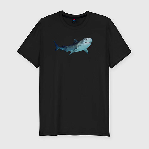 Мужская slim-футболка Realistic shark / Черный – фото 1