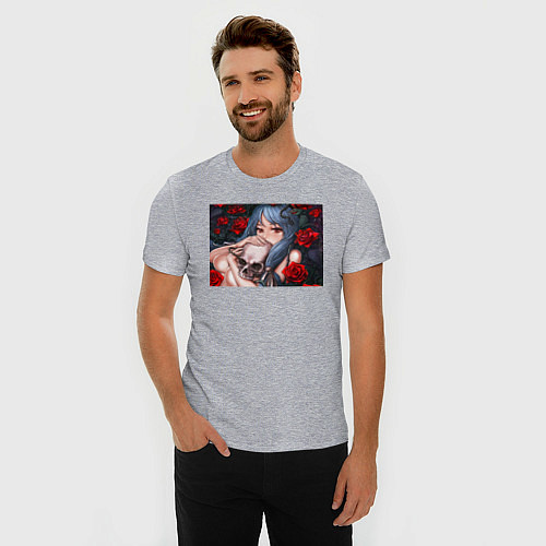 Мужская slim-футболка Аниме девушка с черепом / Меланж – фото 3