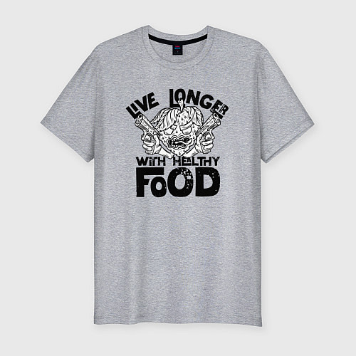 Мужская slim-футболка Живи дольше со здоровой пищей / Меланж – фото 1