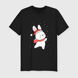 Мужская slim-футболка Кролик в шапке и шарфе арт