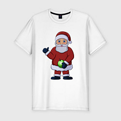 Мужская slim-футболка Дед Мороз с елочной игрушкой