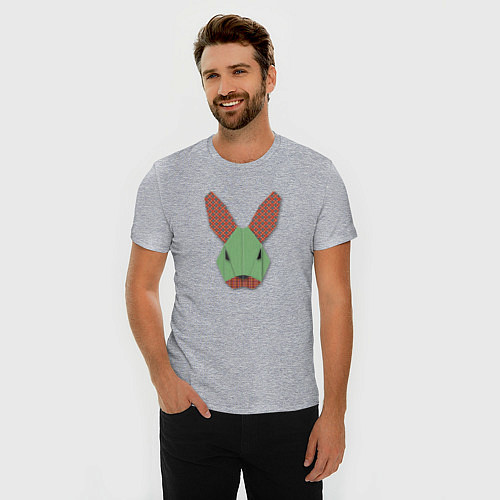 Мужская slim-футболка Лоскутный кролик / Меланж – фото 3