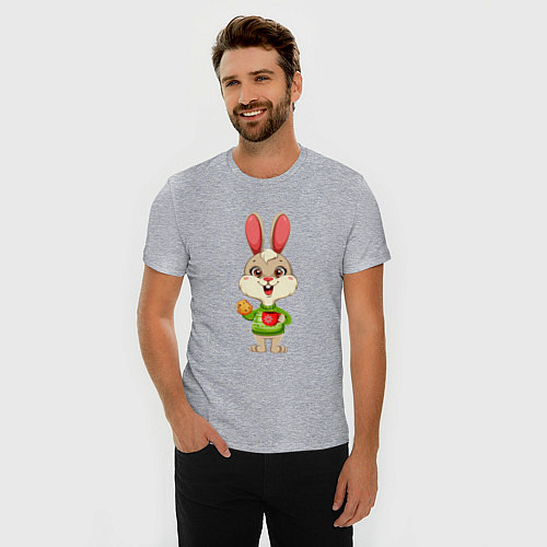 Мужская slim-футболка Зайчик с печеньем и кофе / Меланж – фото 3