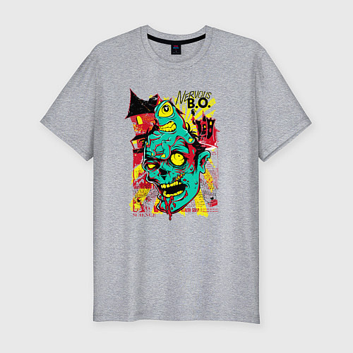 Мужская slim-футболка Нервный зомби / Меланж – фото 1