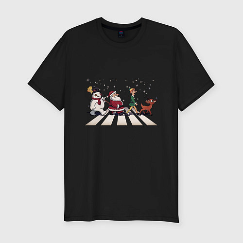Мужская slim-футболка Beatles Christmas / Черный – фото 1