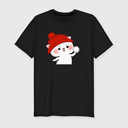 Мужская slim-футболка Игра в снежки - белый котик