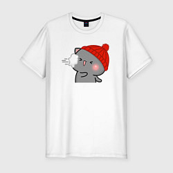 Мужская slim-футболка Игра в снежки - серый котик