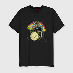 Мужская slim-футболка Зомби кот барабанщик