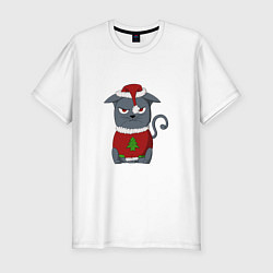 Мужская slim-футболка Недовольный новогодний кот