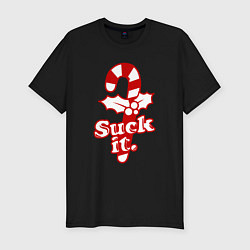 Мужская slim-футболка Новгодний леденец - Suck it