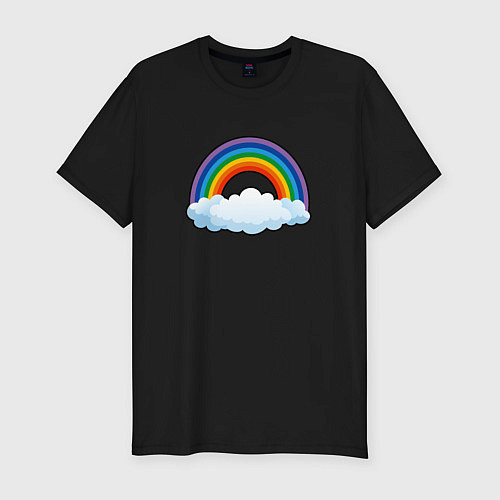 Мужская slim-футболка Мультяшная радуга с облаками / Черный – фото 1