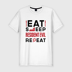 Мужская slim-футболка Надпись: eat sleep Resident Evil repeat