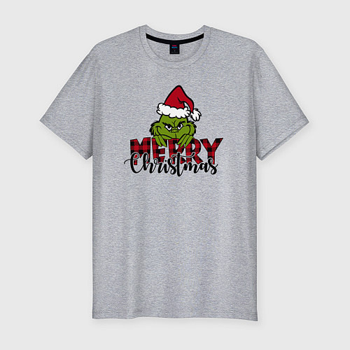 Мужская slim-футболка Гринч Merry Christmas / Меланж – фото 1