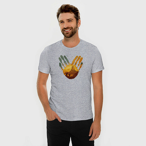 Мужская slim-футболка Отпечаток ладоней GoW Ragnarok / Меланж – фото 3